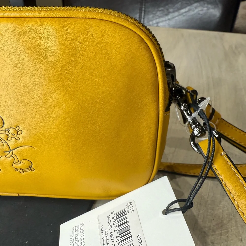 Collectors Coach Mickey Yellow Leather Crossbody Bag
